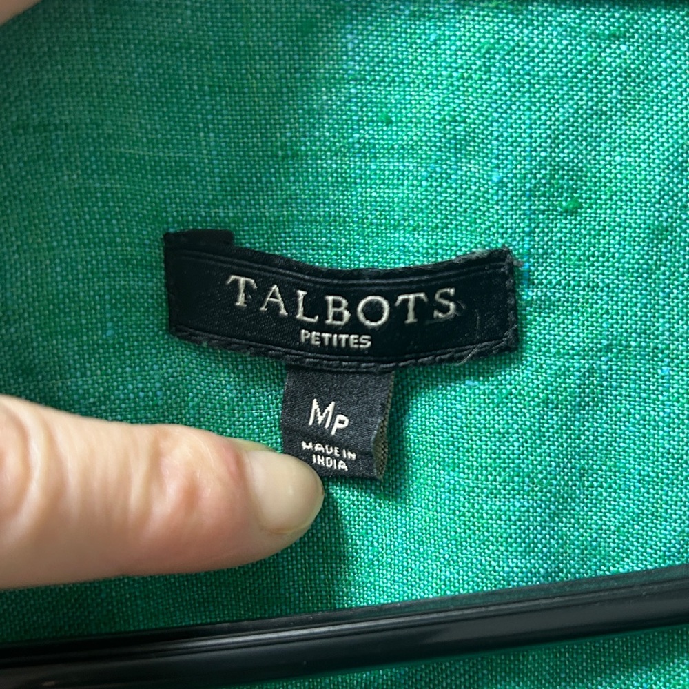 Talbots Emerald Green Linen Button-Down Blouse - Picture 3 of 6